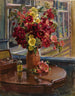 Natuurlijke stilleven met rozen en stokrozen - Georgy Konstantinovich Savitsky — weergave van het kunstwerk