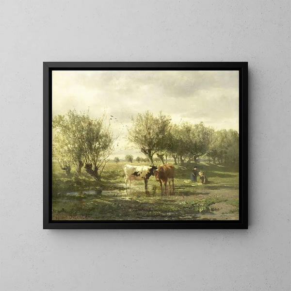 Vaches au bord d'un étang - Gerard Bilders — framed artwork on a wall