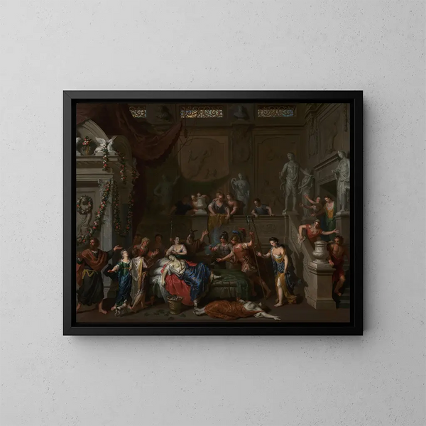 The Death of Cleopatra - Gerard Hoet — framed artwork on a wall