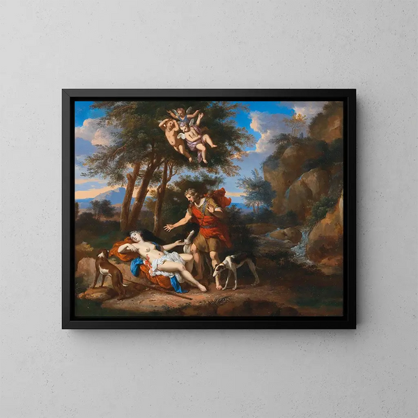 Venus and Adonis - Gerard Hoet — framed artwork on a wall