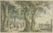 Landschap met bomen, omheining en figuren - Gerard van Rossum — weergave van het kunstwerk