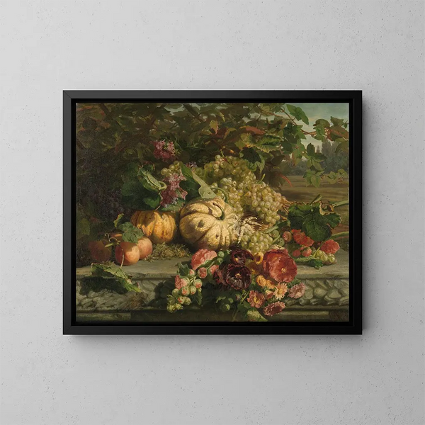 Still life with flowers and fruits - Gerardina Jacoba van de Sande Bakhuyzen — framed artwork on a wall
