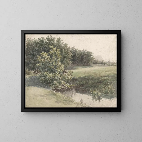 Landscape painting of polders with ditch - Gerardina Jacoba van de Sande Bakhuyzen — framed artwork on a wall