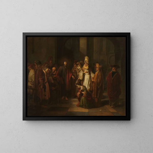 The Christ and the adulteress woman - Gerbrand van den Eeckhout — framed artwork on a wall