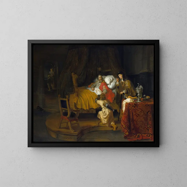 Isaac blessing Jacob - Gerbrand van den Eeckhout — framed artwork on a wall