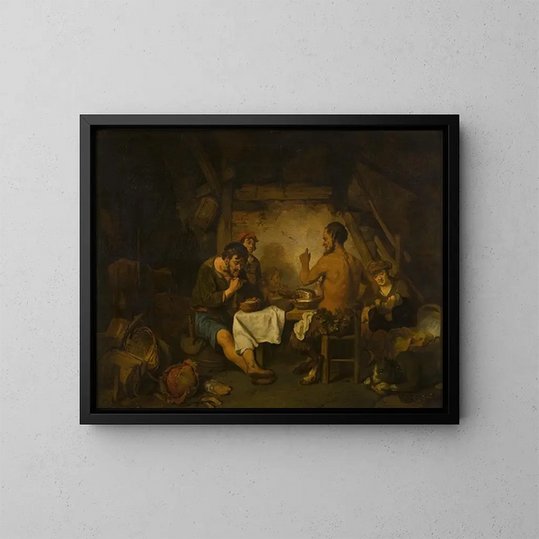 the story of the peasant and the satyr from Aesop's fables - Gerbrand van den Eeckhout — framed artwork on a wall