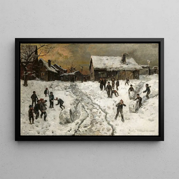 Lancer de boules de neige - Gerhard Munthe — framed artwork on a wall