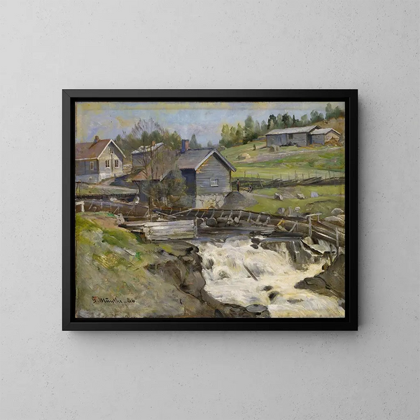Waterfall at Stange in Hedmark - Gerhard Munthe — framed artwork on a wall