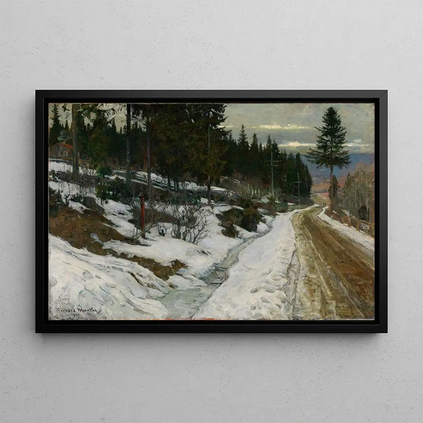 Winter in Nittedal - Gerhard Munthe — ingelijst kunstwerk aan de muur
