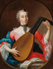 Een elegante dame met een luit - Duitse school — weergave van het kunstwerk