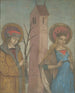 van het diptyque schilderij van de heiligen Achatius, Barbara, Apollonia en Sebald - Duitse school — weergave van het kunstwerk