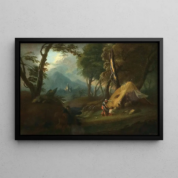 German School - Wooded landscape with a hut in a storm.webp