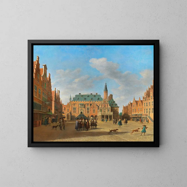 The Grand Market in Haarlem with the Town Hall - Gerrit Adriaensz Berckheyde — framed artwork on a wall