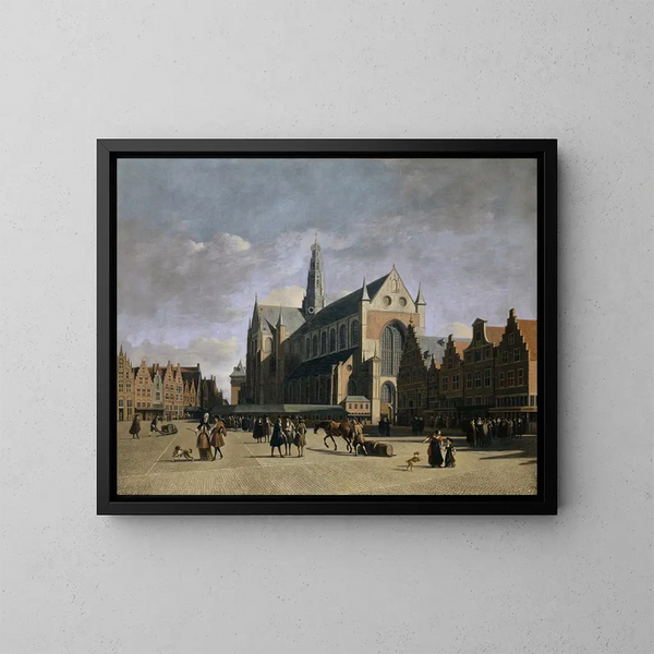 The Market at Haarlem - Gerrit Adriaensz Berckheyde — framed artwork on a wall