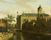 La Nieuwezijds Voorburgwal met de bloemenmarkt en de bomen in Amsterdam - Gerrit Adriaensz Berckheyde — weergave van het kunstwerk