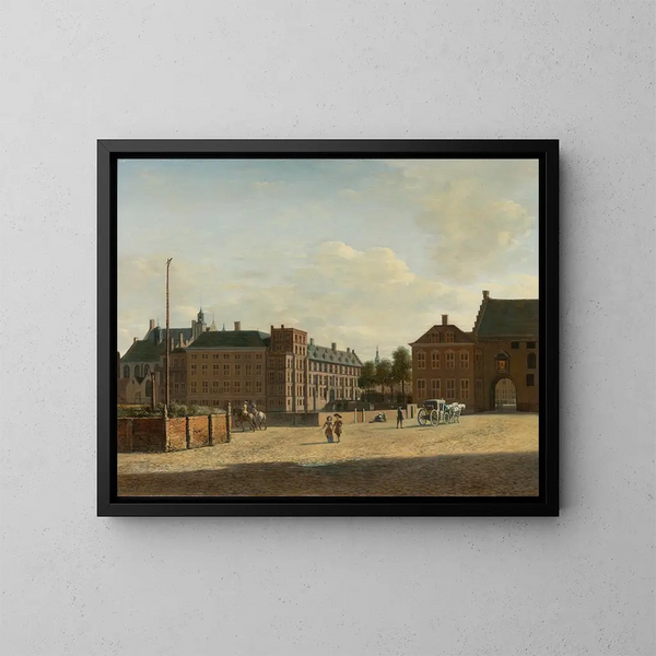 The Square with the Binnenhof and the Gevangenpoort in The Hague - Gerrit Adriaensz Berckheyde — framed artwork on a wall