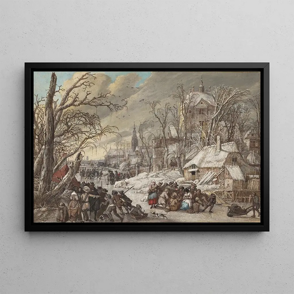 Gerrit Battem - Figures on a Frozen Canal.webp