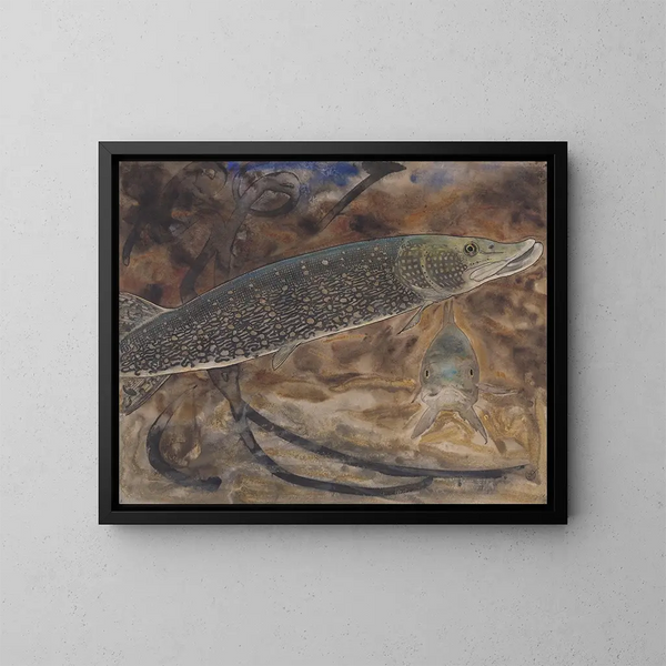 Two pikes in an aquarium seen from the side and front - Gerrit Willem Dijsselhof — framed artwork on a wall