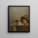 Natuurstudie met een dode eend, vissen, peren, eieren, een koperen pot en andere voorwerpen, alles gerangschikt op een keukenmeubel - Gerrit van Vucht — ingelijst kunstwerk aan de muur