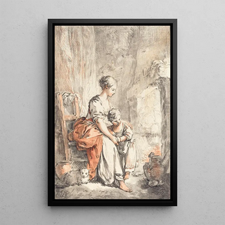 Gilles Demarteau the Elder - Woman And Child Before A Fireplace.webp