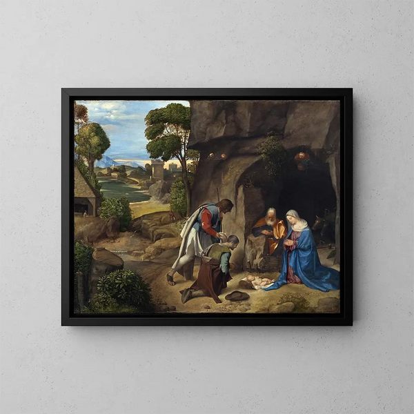 L'Adoration of the Shepherds - Giorgione — framed artwork on a wall