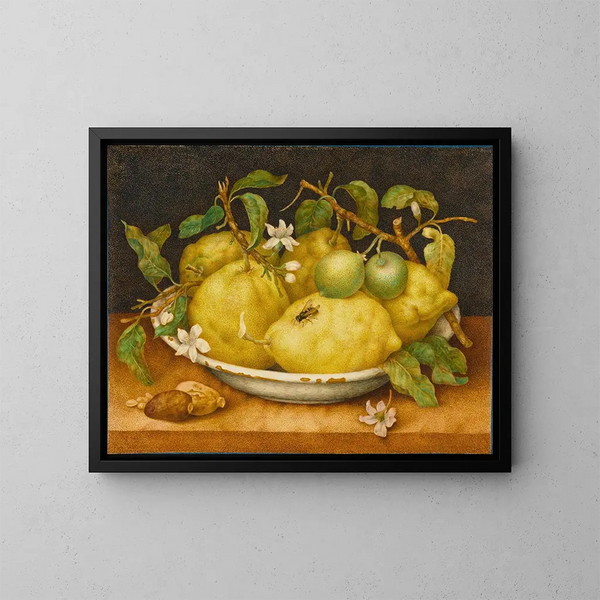 Nature morte avec un bol de citrons - Giovanna Garzoni — framed artwork on a wall