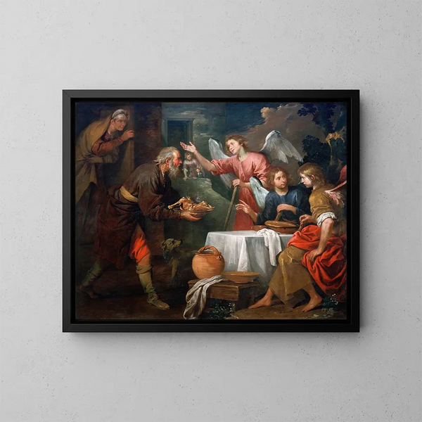 Abraham en de drie engelen - Giovanni Andrea de Ferrari — ingelijst kunstwerk aan de muur