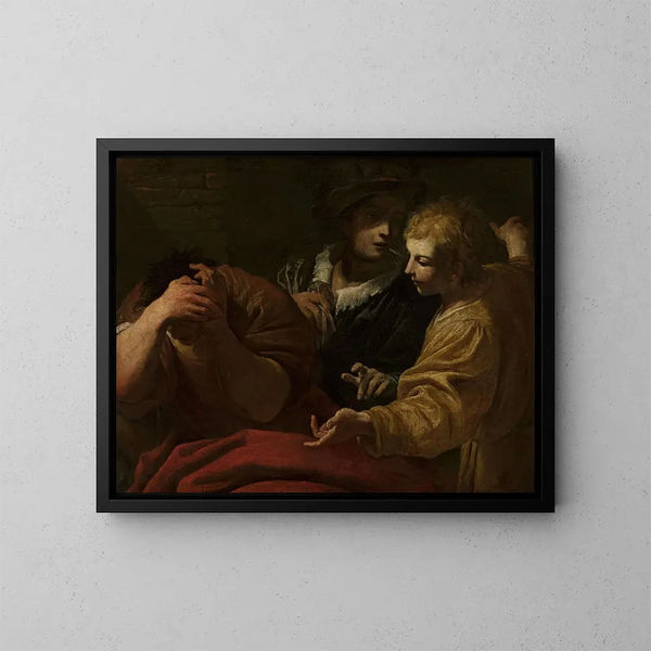van Joseph die de dromen interpreteert in het paleis van de farao - Giovanni Antonio Burrini — ingelijst kunstwerk aan de muur