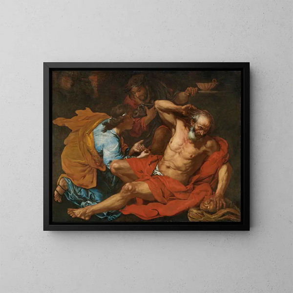Joseph interprets the baker's dream - Giovanni Battista Langetti — framed artwork on a wall