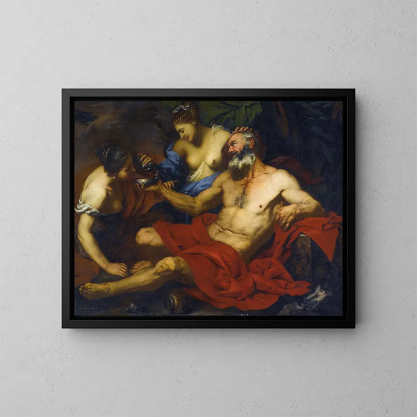 Lot et ses filles - Giovanni Battista Langetti — framed artwork on a wall