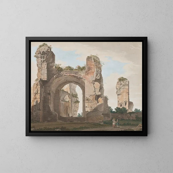 View of the Ruins of the Baths of Caracalla - Giovanni Battista Lusieri — framed artwork on a wall