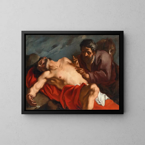 The Good Samaritan - Giovanni Battista Piazzetta — framed artwork on a wall