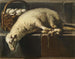 Een lammetje vastgebonden naast een mand met eieren, een allegorie van Pasen - Giovanni Battista Recco — weergave van het kunstwerk