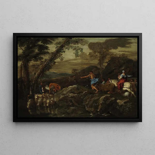 The journey of Jacob - Giovanni Benedetto Castiglione — framed artwork on a wall