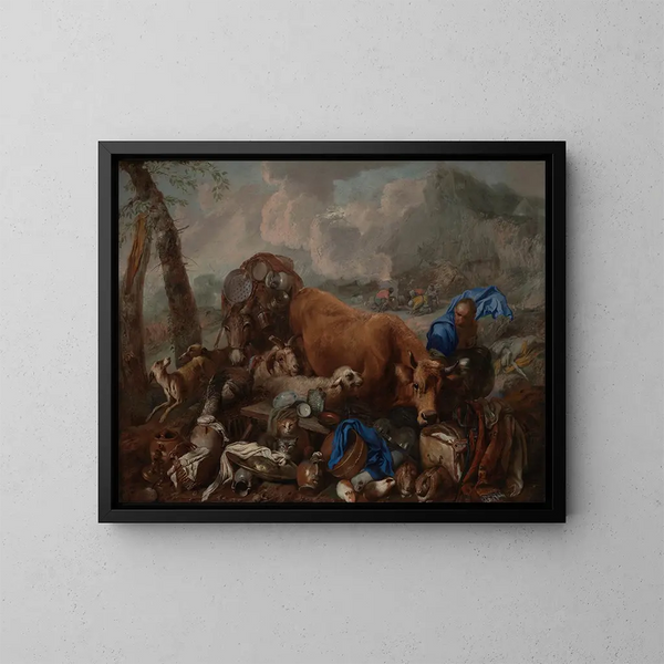 The sacrifice of Noah after the flood - Giovanni Benedetto Castiglione — framed artwork on a wall