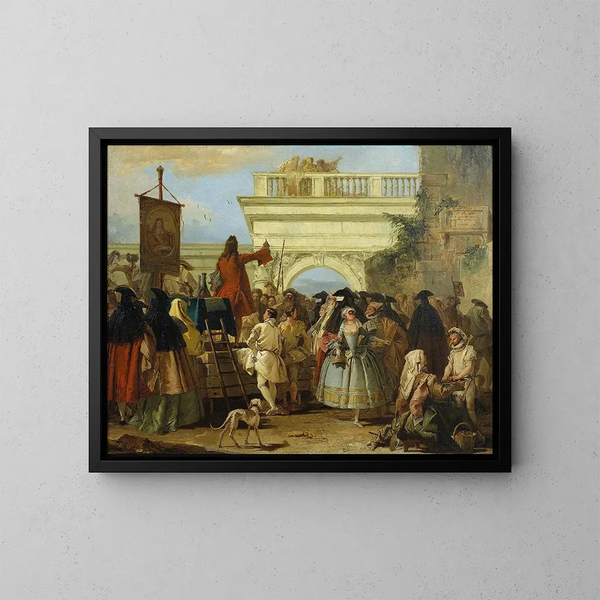 The Charlatan - Giovanni Domenico Tiepolo — framed artwork on a wall