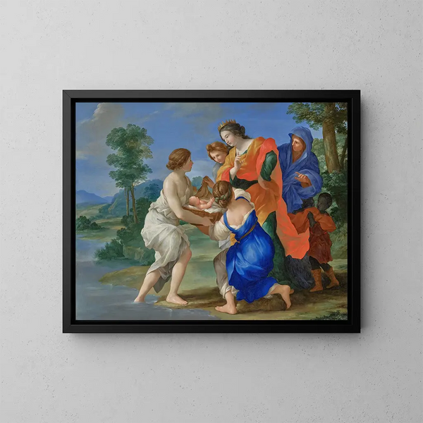 De ontdekking van Mozes - Giovanni Francesco Romanelli — ingelijst kunstwerk aan de muur