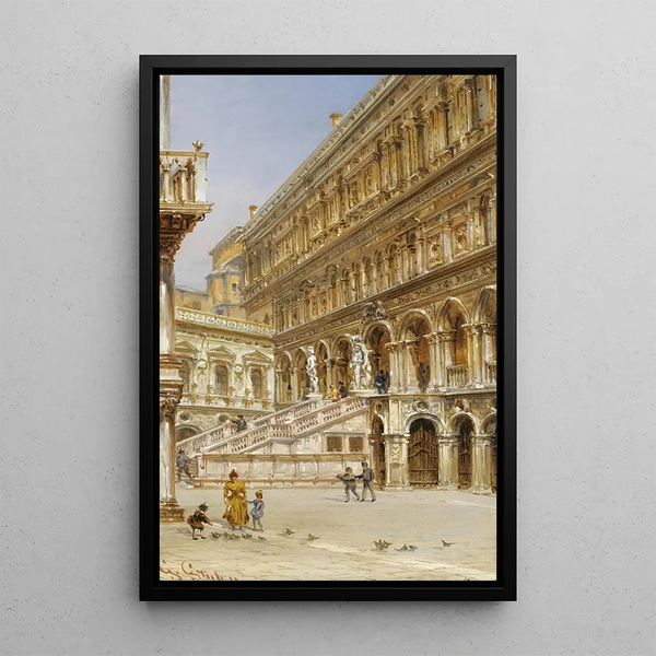 L'escalier des Géants in de binnenplaats van het Paleis der Dogen - Giovanni Grubacs — ingelijst kunstwerk aan de muur
