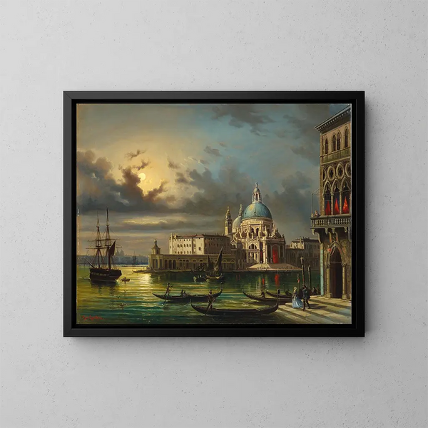La Punta della Dogana et Santa Maria della Salute à Venise au clair de lune - Giovanni Grubacs — ingelijst kunstwerk aan de muur
