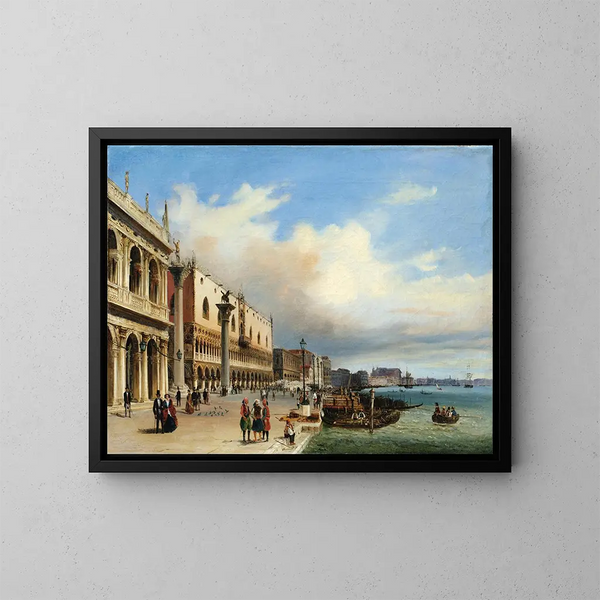 Venetië, uitzicht op de Riva degli Schiavoni met het Paleis van de Doge - Giovanni Grubacs — ingelijst kunstwerk aan de muur
