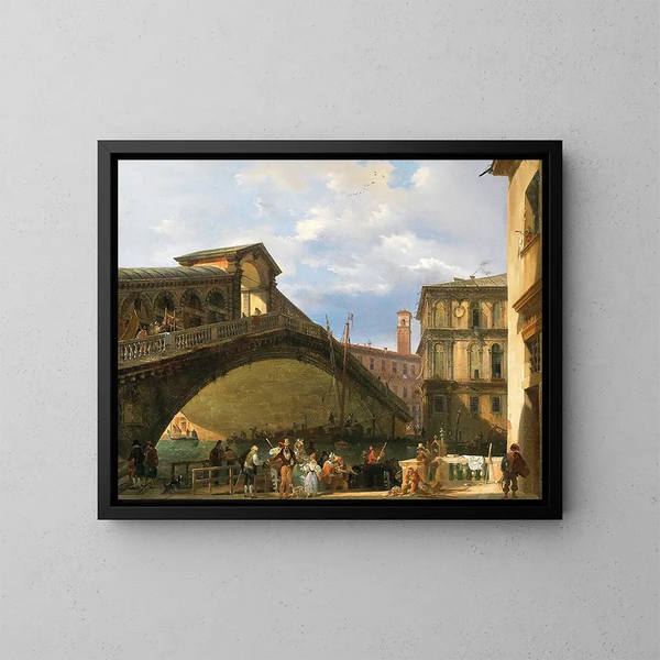 Venice, the Rialto Bridge - Giovanni Migliara — framed artwork on a wall