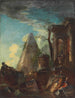 van een classicistisch fantasieschilderij met de piramide van Cestius op de achtergrond - Giovanni Paolo Panini — weergave van het kunstwerk