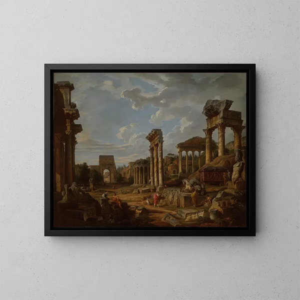 A Caprice of the Roman Forum - Giovanni Paolo Panini — framed artwork on a wall