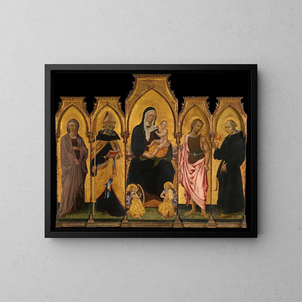Virgin and Child surrounded by saints - Giovanni di Paolo — framed artwork on a wall