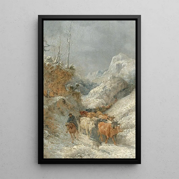 Berger met kudde runderen - Girolamo Gianni — ingelijst kunstwerk aan de muur