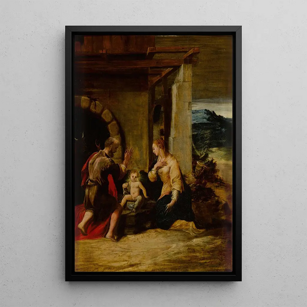 La Sainte Famille dans un paysage - Girolamo Mazzola Bedoli — ingelijst kunstwerk aan de muur
