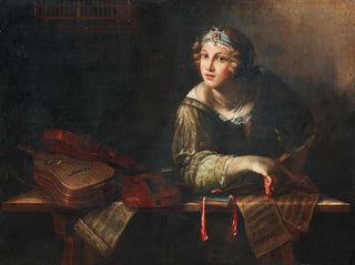 Girolamo Scaglia - Allegorical Figure with musical instruments and sheets of music.webp
