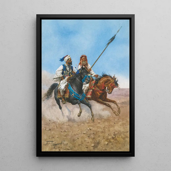 Les cavaliers arabes - Giulio Rosati — framed artwork on a wall