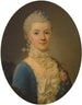 Portret van een dame in een blauwe jurk en kanten kraag - Giuseppe Baldrighi — weergave van het kunstwerk