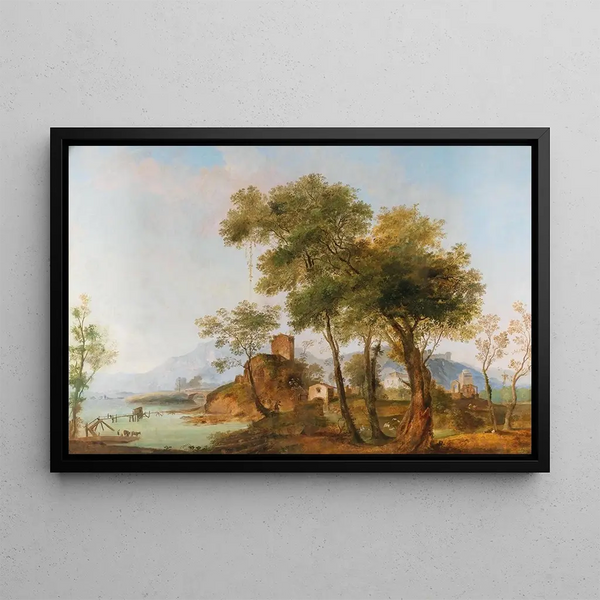 a bucolic river landscape - Giuseppe Bernardino Bison — framed artwork on a wall